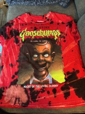 Scholastic Red and Black Tie-Dye Goosebumps Graphic Tee with Neon Green Logo
